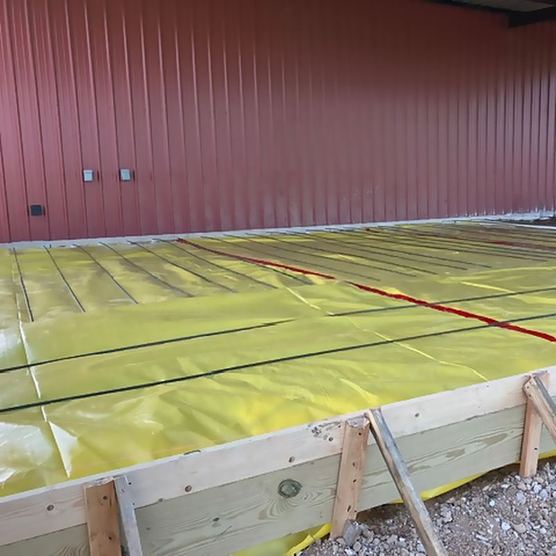The shop slab formed and reinforced before the concrete pour